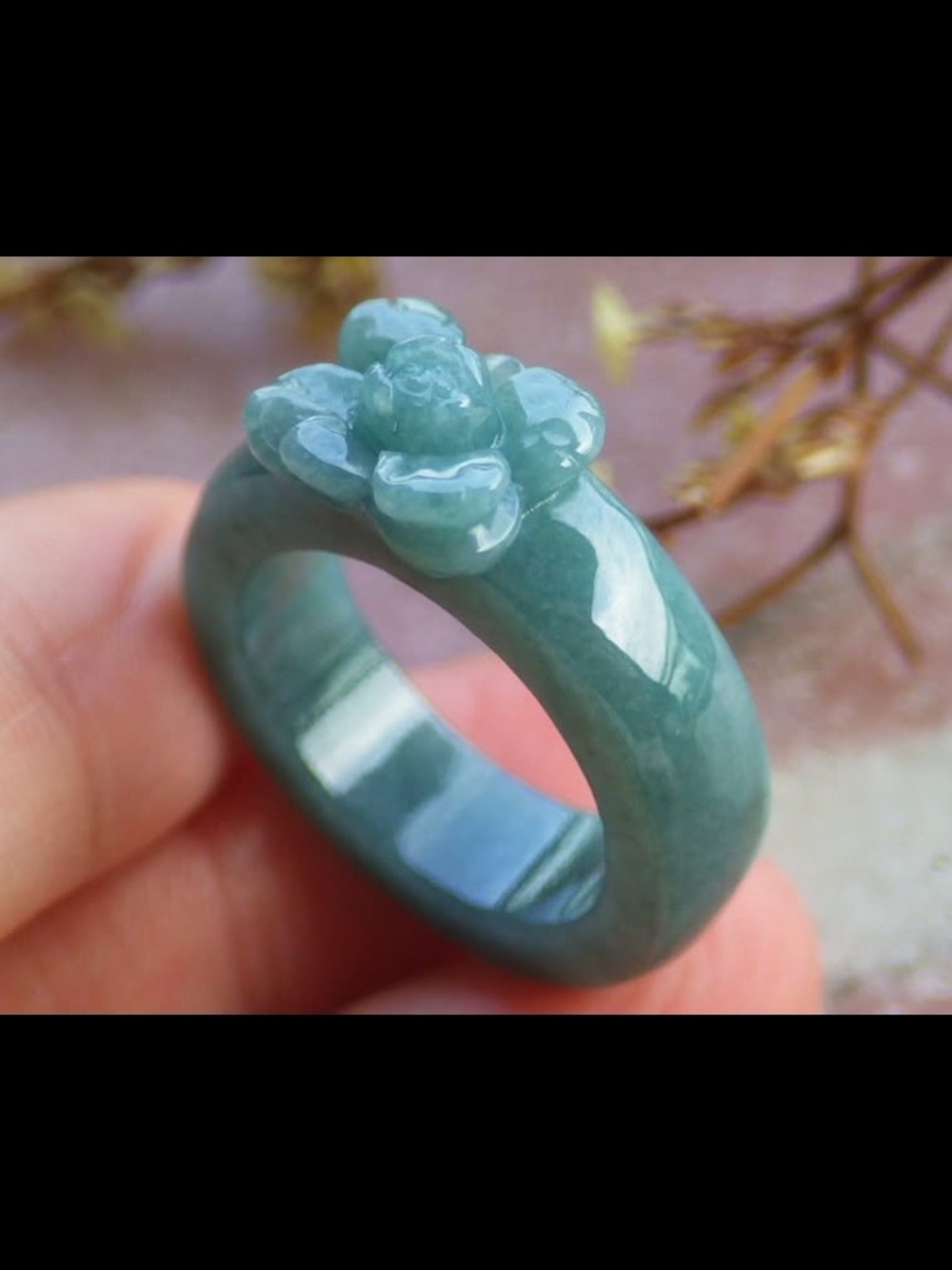 Certificate Jadeite Jade Green Natural A Luck Flower floral ring size7